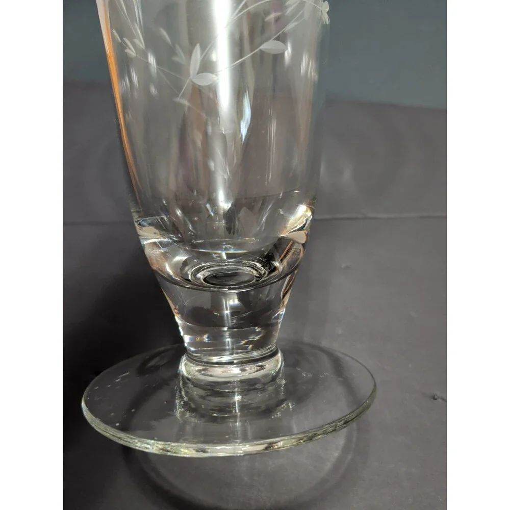 Vtg Etched Clear Glass Footed Trumpet Vase – 9